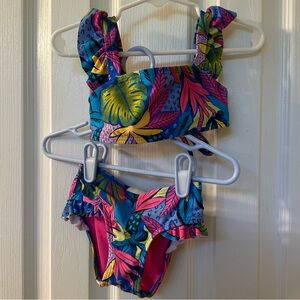 GB Little Girls Sleeveless Flounce Bralette Floral Two-Piece Swimsuit